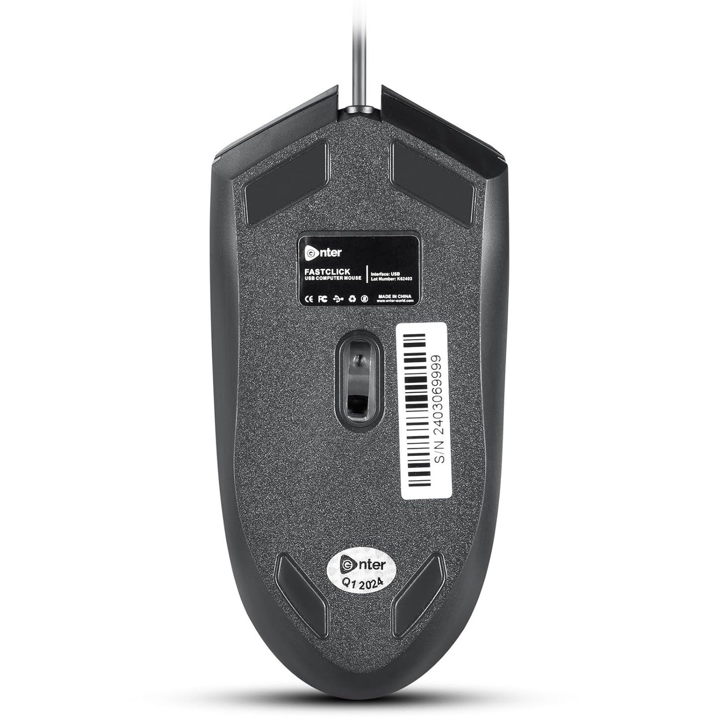 Enter FastClick USB Optical Mouse, 1000 DPI Precision, Ergonomic Design, Ambidextrous Use, Durable Build, Plug & Play