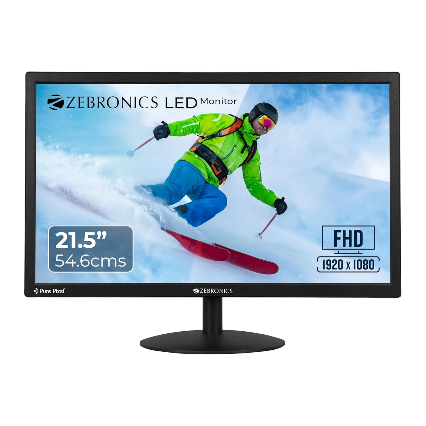Zebronics 21.5” (54.6cm) LED Monitor, FHD 1920x1080, 250nits Brightness, Dual Input - HDMI/VGA, 2000000:1
