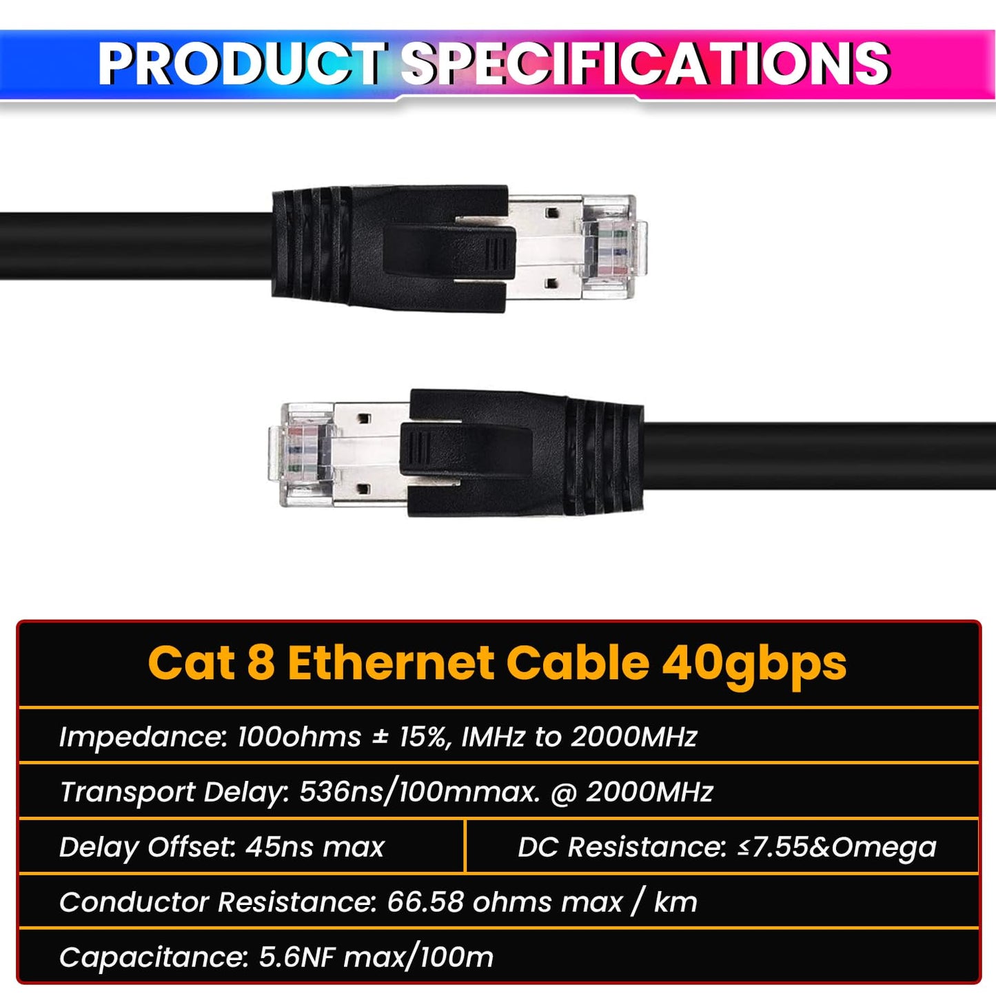 amiciTools Cat8 Ethernet Cable with 22AWG Solid Core 1 Meter | 40Gbps Ultra High-Speed LAN Cable, 2000MHz Bandwidth, Gold-Plated RJ45, Shielded Network Cable for Gaming, Routers & Servers