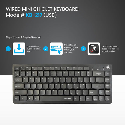ProDot Mini Chicklet Wired Keyboard – 82 Keys with Rupee Key, Spill-Resistant Design