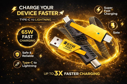 4 in 1 Fast Charging Cable 65W | Multi Charging Cable with Type-C, USB-A, Lightning & Micro USB | PD Fast Charging Cable (4 in 1