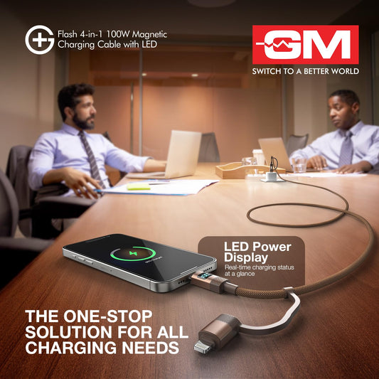 G+ Flash 4-in-1 100W Magnetic Charging Cable with LED Indicator, Self-winding, 480Mbps, 4 Ports