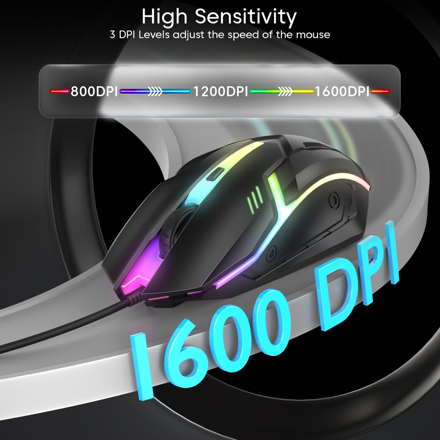 Sounce Nitro Wired Gaming USB Mouse 800/1200/1600 DPI Optical Sensor