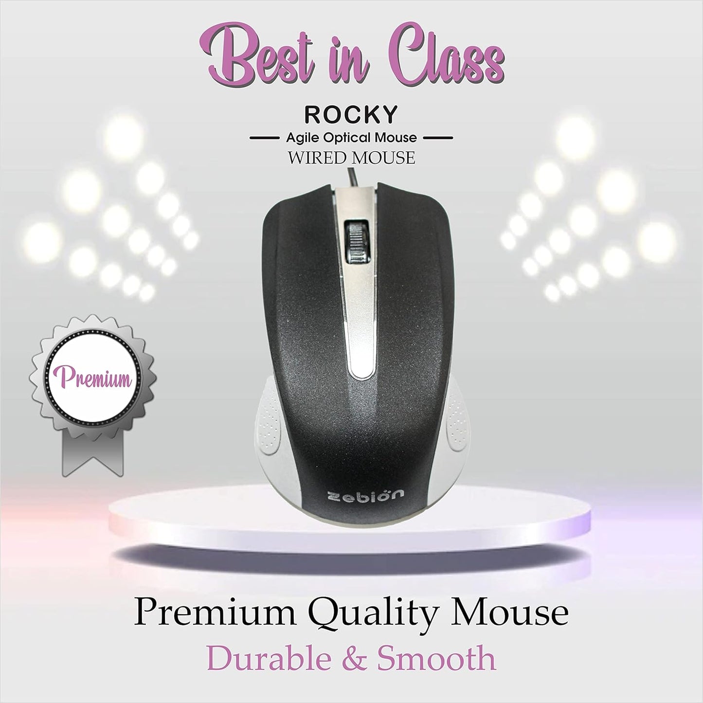 Zebion Rocky USB Mouse with Latest Optical Technology, 800 DPI Resolution, Ergonomic Design, Smooth Low-Friction Movements and Comfy Palm Fit