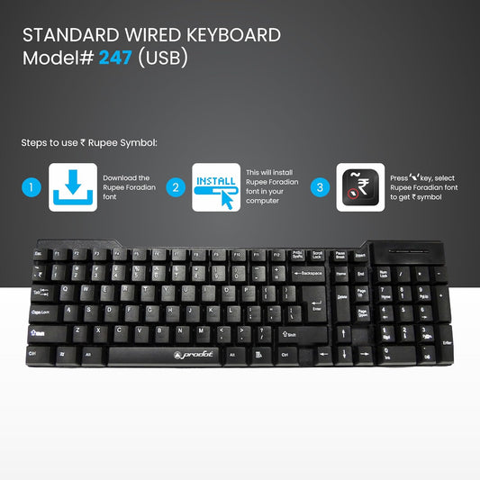 ProDot Alive USB Wired Keyboard – 104 Keys with Rupee Key, Spill-Resistant Design