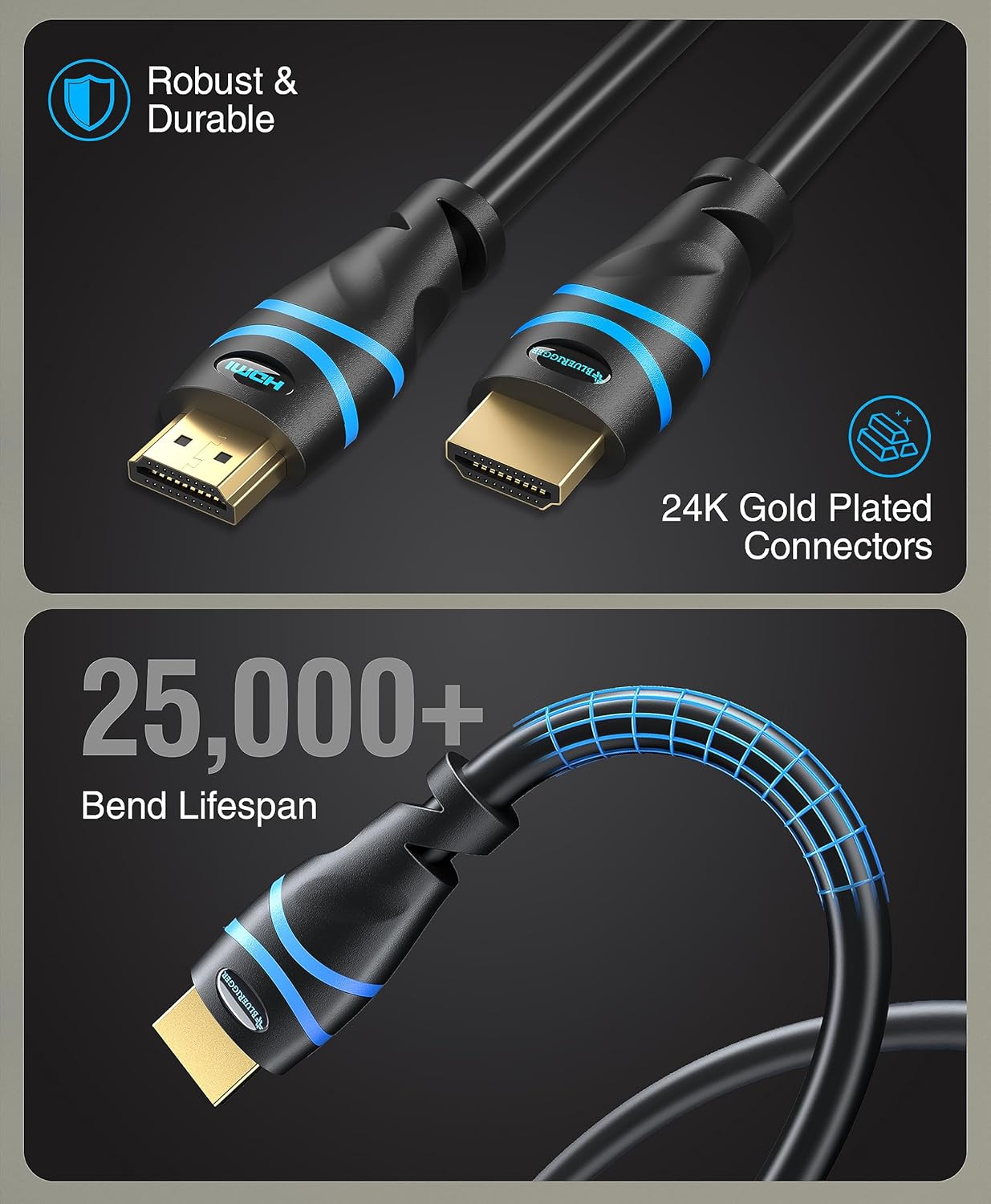 BlueRigger 8K HDMI 2.1 Cable(3.3FT, 8K 60Hz HDR, 4K 120Hz, High Speed 48Gbps with Ethernet