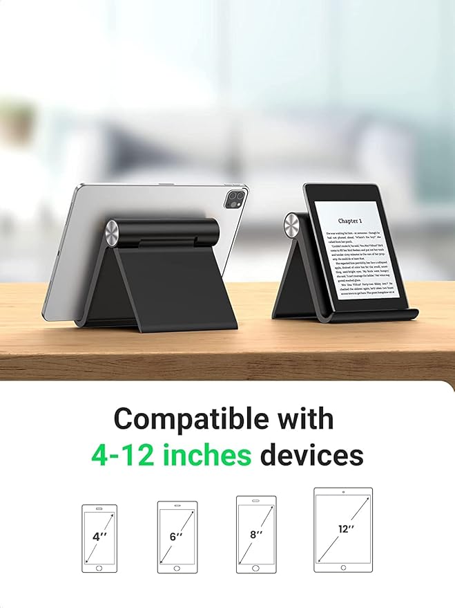 Multi-Angle Foldable Tablet & Phone Tabletop Stand – Portable Desktop Holder – Black