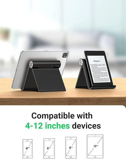 Multi-Angle Foldable Tablet & Phone Tabletop Stand – Portable Desktop Holder – Black