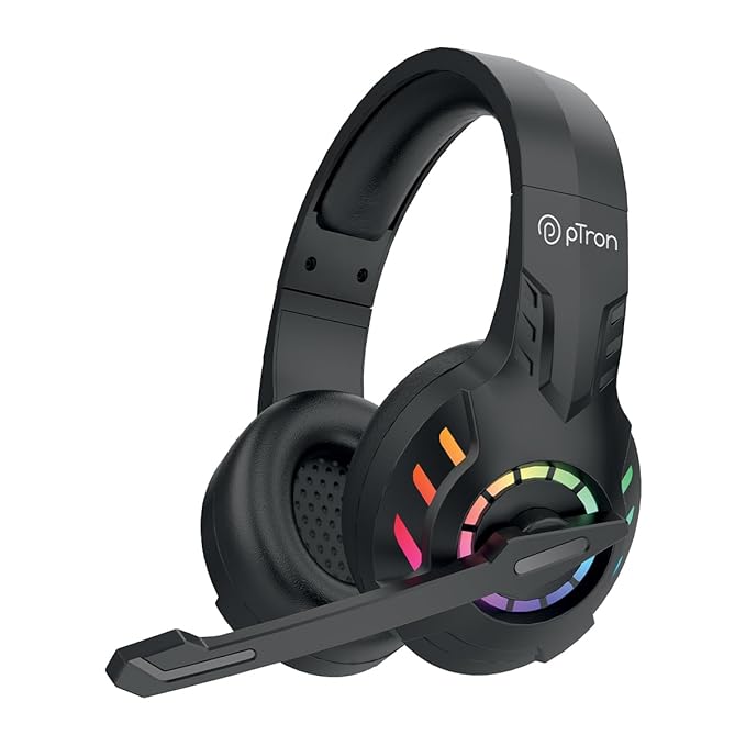 Wireless Over-Ear Gaming Headphones – 30ms Low-Latency, RGB Lights, Boom Mic, 60H Playtime – Black