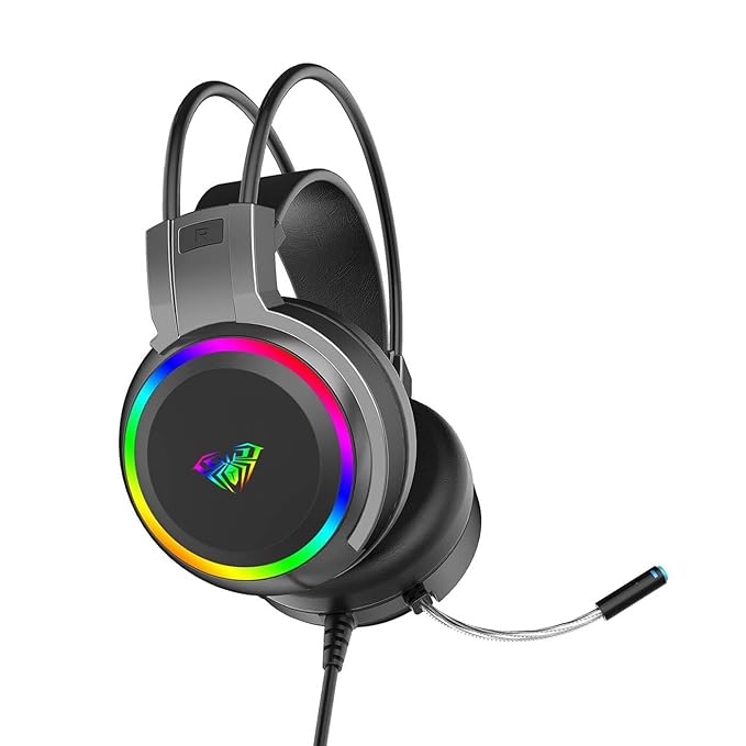 Wired Gaming Headset – RGB Lighting, Stereo Sound & Adjustable Mic – Black