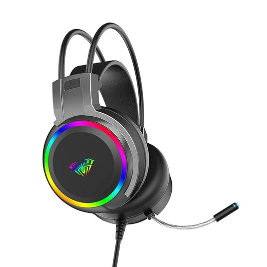 Wired Gaming Headset – RGB Lighting, Stereo Sound & Adjustable Mic – Black