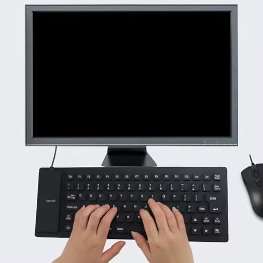 Foldable Silicone USB Wired Keyboard – Waterproof, Roll-Up, Flexible, Silent, White