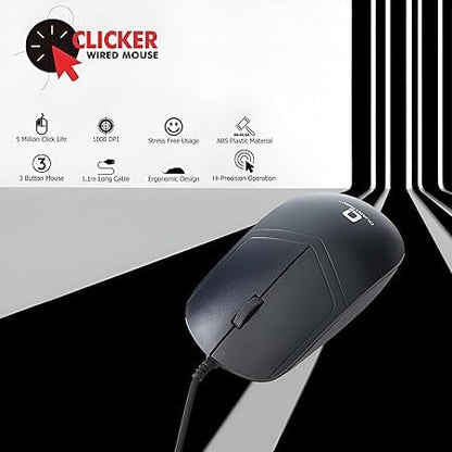 QMU-535 Wired Mouse, Black, 1000 DPI Optical Sensor