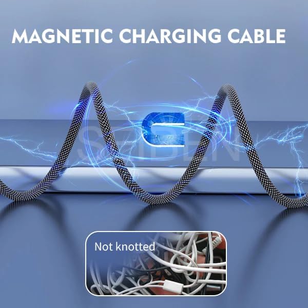 Magnetic Coiled Type A to Type C Cable, 65W / 3.1A Magnetic Coiled O-MagCable® Nylon Braided for Laptops and Smartphones