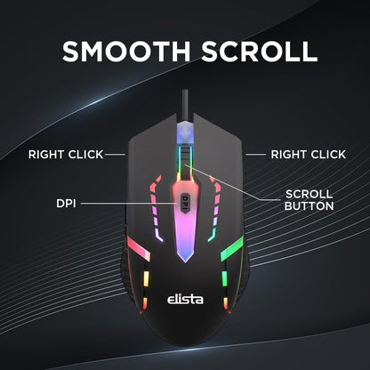 Elista Wired USB RGB Mouse Multi Colour | 1200 DPI Optical Sensor | RGB Lights