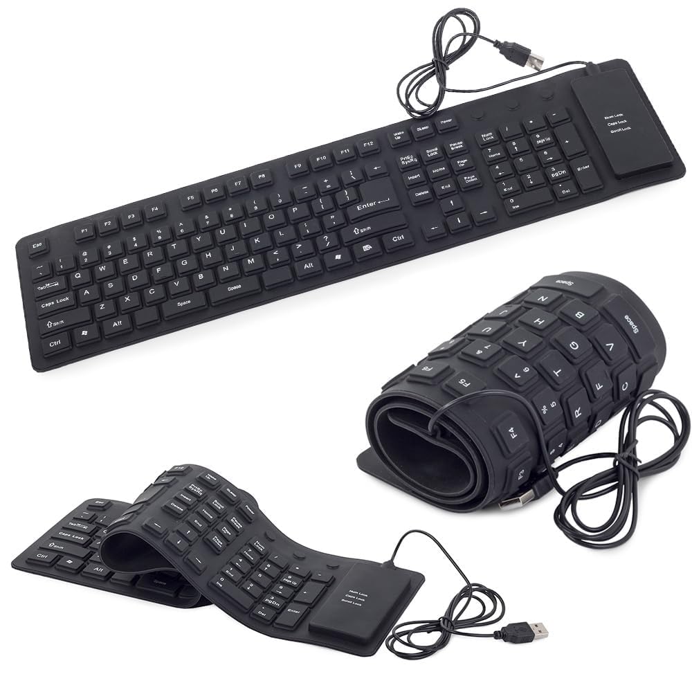 Foldable Silicone USB Wired Keyboard – Waterproof, Roll-Up, Flexible, Silent, White
