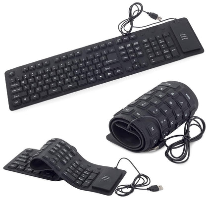 Foldable Silicone USB Wired Keyboard – Waterproof, Roll-Up, Flexible, Silent, White