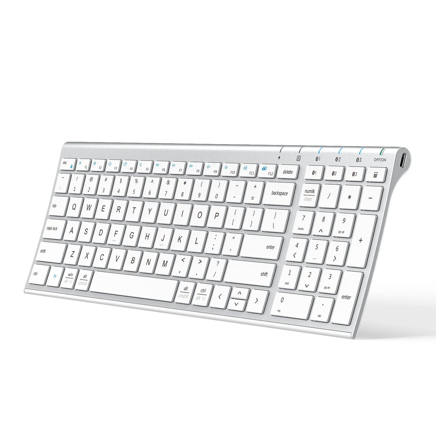 iClever BK10 Bluetooth Keyboard – Multi-Device, Rechargeable, Ultra-Thin Silver