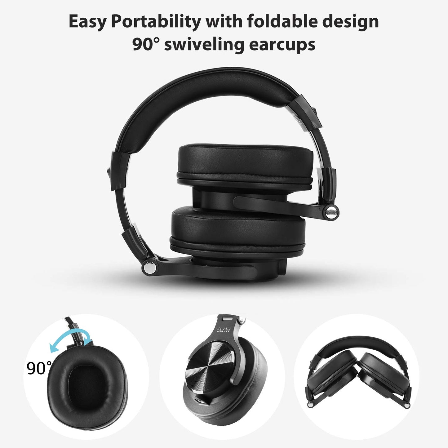 CLAW SM50 Professional Studio Monitoring DJ Wired Over Ear Headphones with 2 Detachable Cables (2.8m Coiled Cable & 1.2m Straight Cable with Mic and in-line Controls)