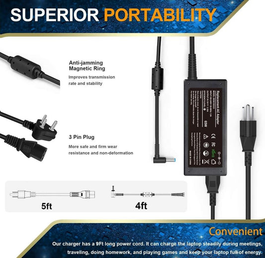 65W Laptop Charger for HP – Compatible with Pavilion, Envy, EliteBook, ProBook, Stream & Spectre