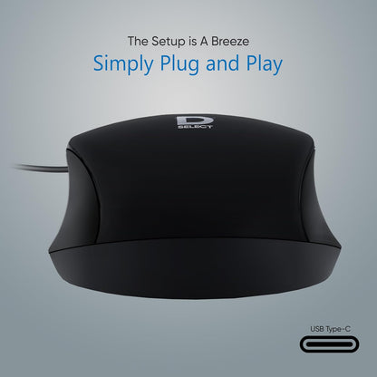 Wired Mouse DS112-Black with USB Type C Connector, 1200DPi, Lightweight