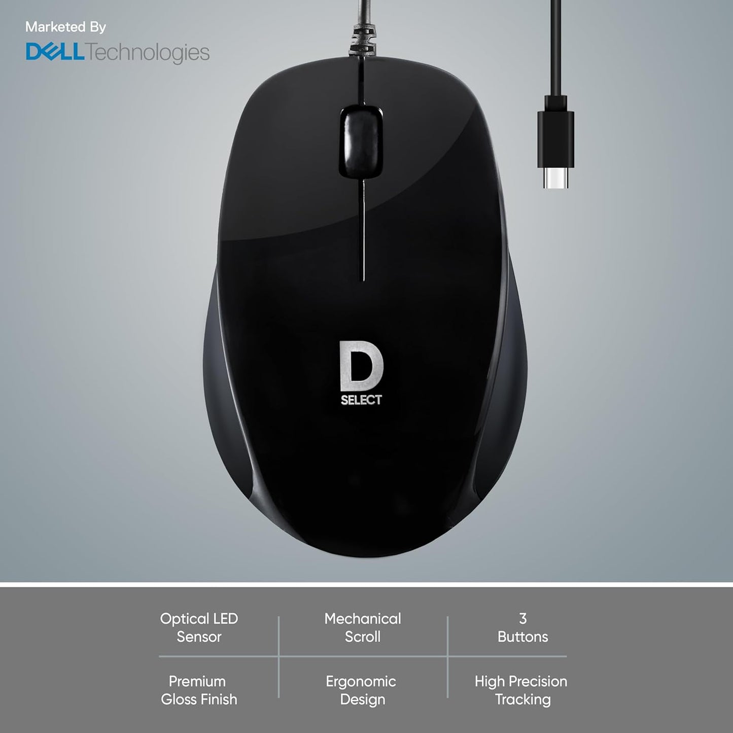 Wired Mouse DS112-Black with USB Type C Connector, 1200DPi, Lightweight