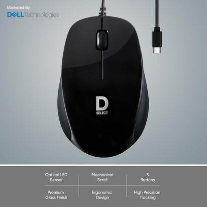 Wired Mouse DS112-Black with USB Type C Connector, 1200DPi, Lightweight