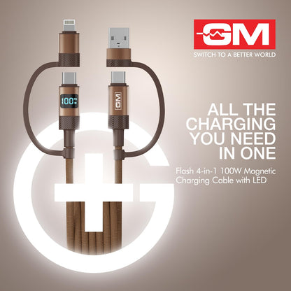 G+ Flash 4-in-1 100W Magnetic Charging Cable with LED Indicator, Self-winding, 480Mbps, 4 Ports