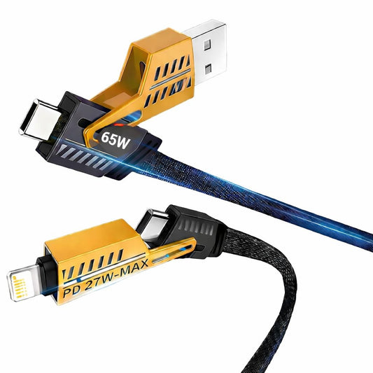 4 in 1 Fast Charging Cable 65W | Multi Charging Cable with Type-C, USB-A, Lightning & Micro USB | PD Fast Charging Cable (4 in 1