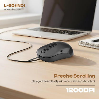 LAPCARE Optical Mouse L-60(Ind) 1000 USB Dpi Optical Sensor, Plug & Play