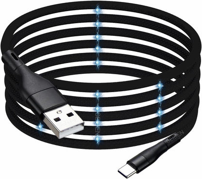 Magnetic Coiled Type A to Type C Cable, 65W / 3.1A Magnetic Coiled O-MagCable® Nylon Braided for Laptops and Smartphones