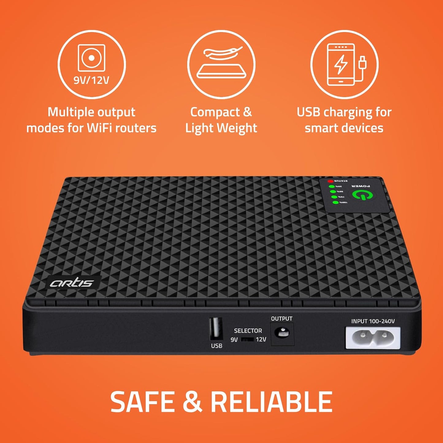 Artis AR-MINIDC-2 Mini UPS – 8800mAh Backup for WiFi Routers, Modems & Set-Top Boxes