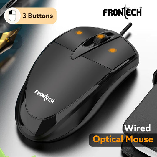 FRONTECH Power Wired USB Mouse, 3-Button, 1000 DPI Optical Sensor