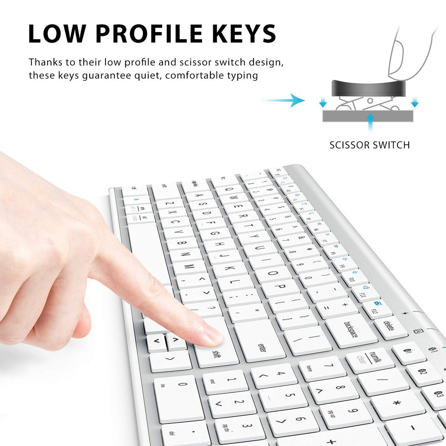 iClever BK10 Bluetooth Keyboard – Multi-Device, Rechargeable, Ultra-Thin Silver