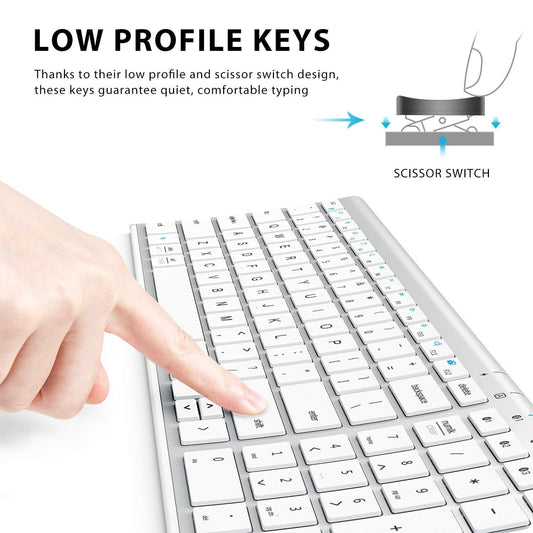 iClever BK10 Bluetooth Keyboard – Multi-Device, Rechargeable, Ultra-Thin Silver