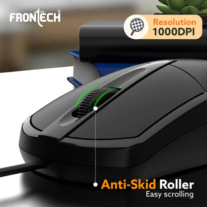 FRONTECH Power Wired USB Mouse, 3-Button, 1000 DPI Optical Sensor