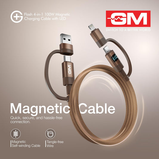 G+ Flash 4-in-1 100W Magnetic Charging Cable with LED Indicator, Self-winding, 480Mbps, 4 Ports