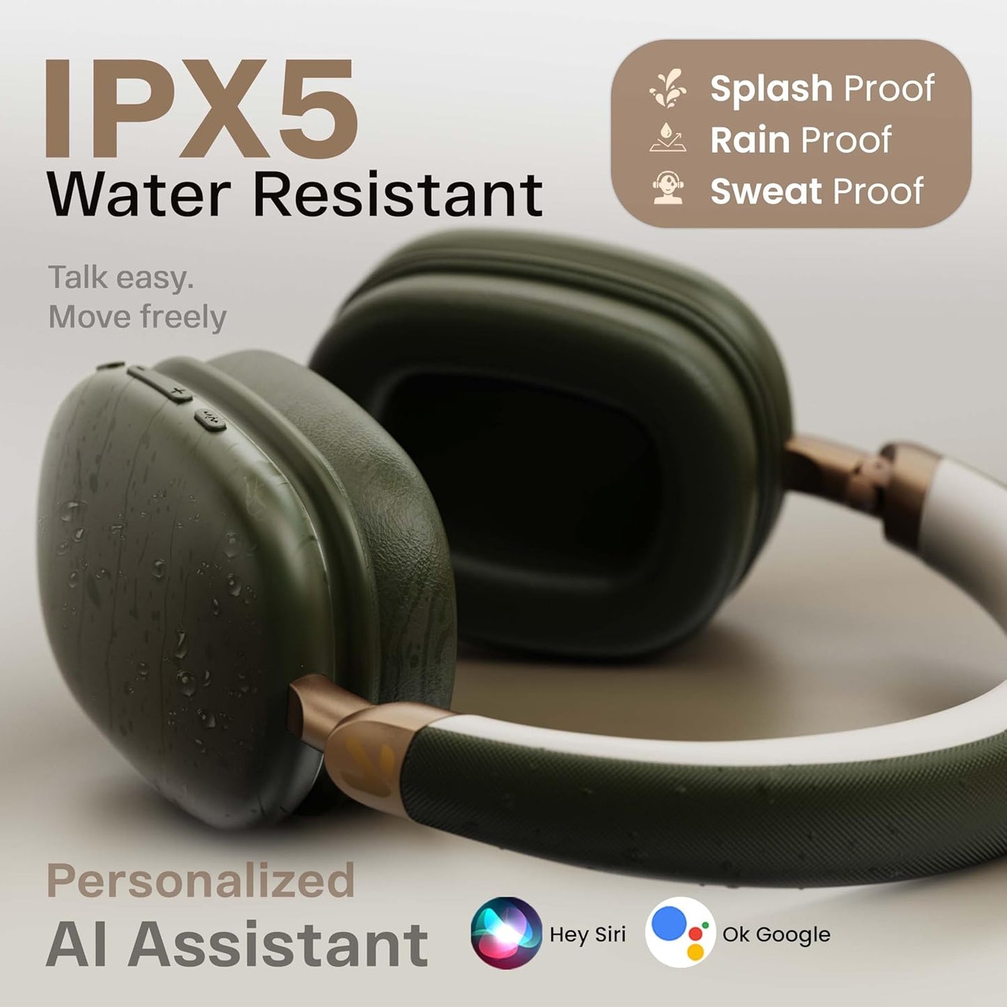 GOBOULT Newly Launched Fluid X Headphones Bluetooth Wireless 60H Playtime, 40mm Bass Driver,Zen ENC Mic,Type-C Charging,Gaming Mode, BTv 5.4, Made in India, Headphones Wireless with mic (Pine Green)