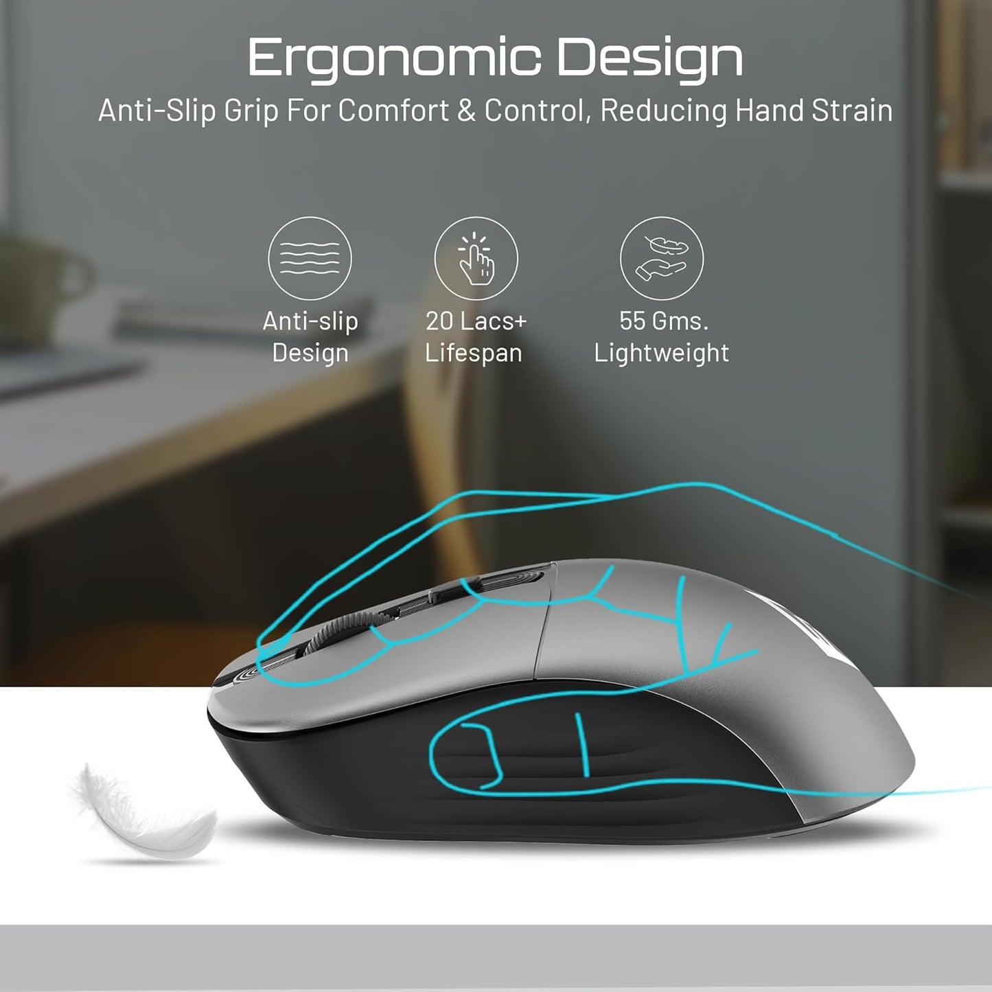 Archer Tech Lab Wireless Mouse, 2.4GHz USB Nano Receiver, 3 DPI (800/1200/1600), Ergonomic Lightweight Design 55g
