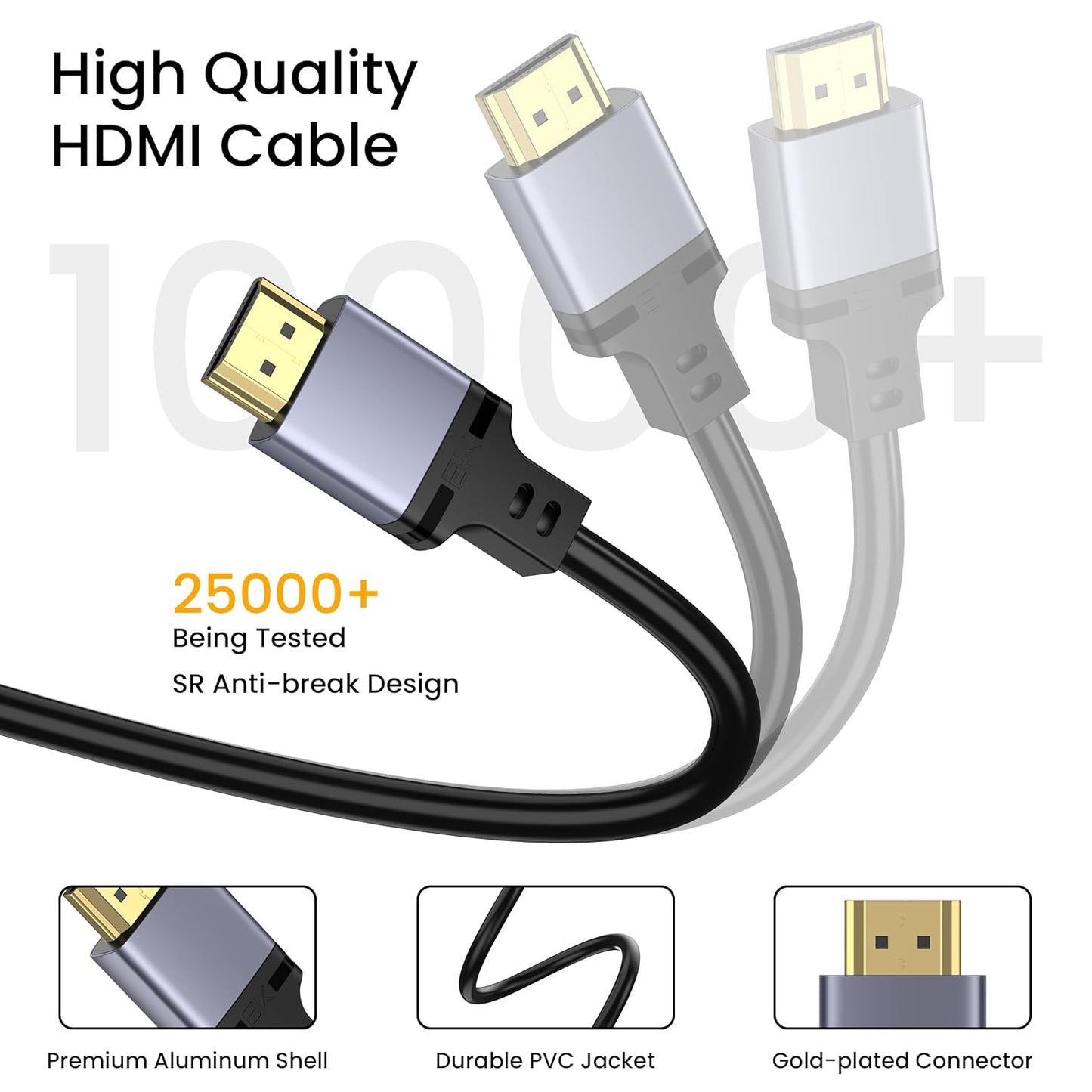 Tobfit HDMI Cable 1M Certified, HDMI 2.1 Cable Ultra HD High Speed 48Gbps, 8K@60Hz 4K@120Hz HDMI- Lead eARC HDR10 HDCP 2.2/2.3, Compatible for PS5/4 for X-box/HDTV/Blu-ray (1M)