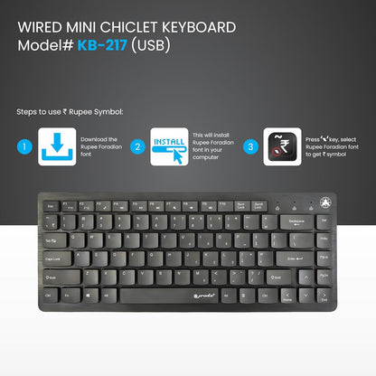 ProDot Mini Chicklet Wired Keyboard – 82 Keys with Rupee Key, Spill-Resistant Design