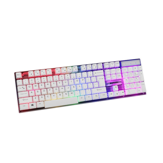 Zebion YAMA LED Gaming Keyboard – 104 Keys Rainbow Backlit, Splash Resistant, White