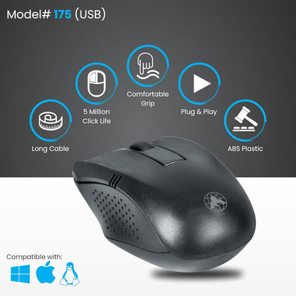 Prodot USB Plug & Play Ergonomic Wired Mouse I High Resolution 1000 DPI Optical Sensor