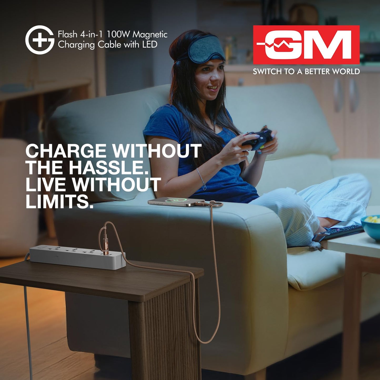 G+ Flash 4-in-1 100W Magnetic Charging Cable with LED Indicator, Self-winding, 480Mbps, 4 Ports