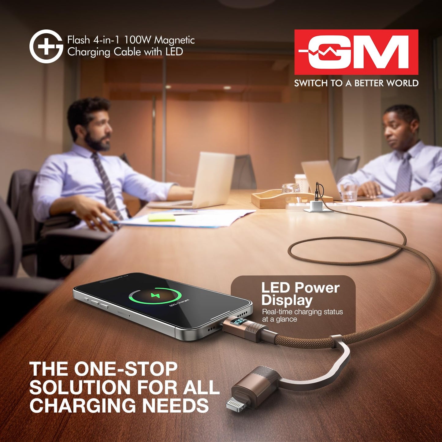 G+ Flash 4-in-1 100W Magnetic Charging Cable with LED Indicator, Self-winding, 480Mbps, 4 Ports