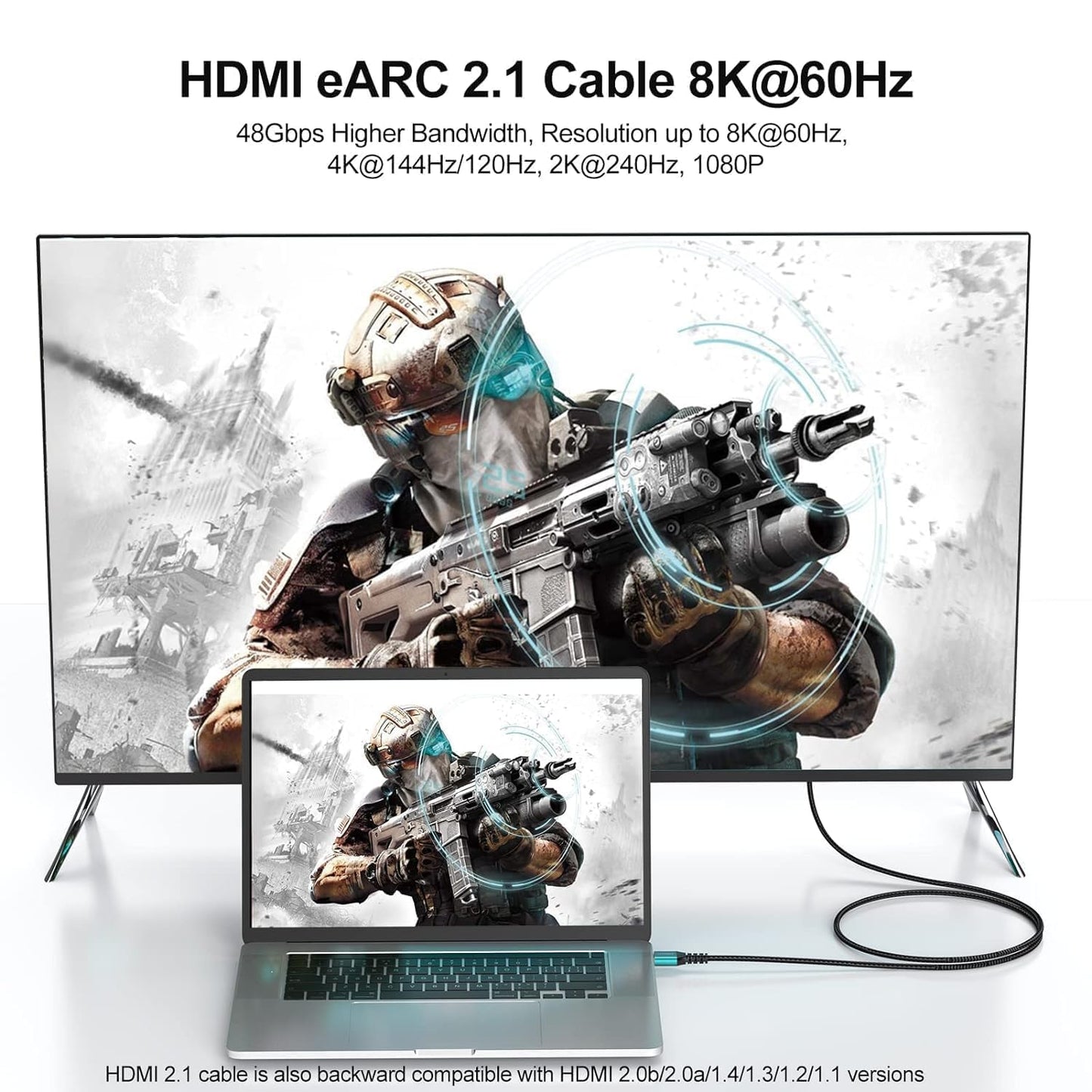 ETZIN 1.5m 8K Ultra HD HDMI Cable ARC HDMI 2.1 Cable, High-Speed HDMI Cord 48Gbps 8K@60Hz, 4K@120Hz Dolby Atoms