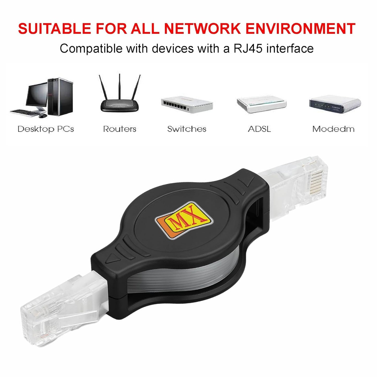 MX CAT-6 Retractable Ethernet Cable 30"