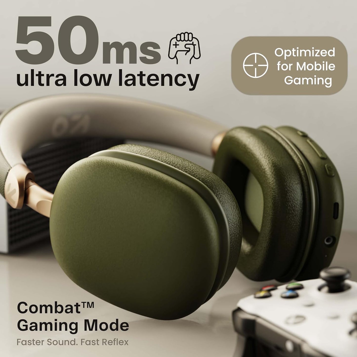 GOBOULT Newly Launched Fluid X Headphones Bluetooth Wireless 60H Playtime, 40mm Bass Driver,Zen ENC Mic,Type-C Charging,Gaming Mode, BTv 5.4, Made in India, Headphones Wireless with mic (Pine Green)