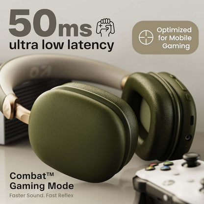 GOBOULT Newly Launched Fluid X Headphones Bluetooth Wireless 60H Playtime, 40mm Bass Driver,Zen ENC Mic,Type-C Charging,Gaming Mode, BTv 5.4, Made in India, Headphones Wireless with mic (Pine Green)