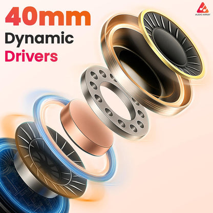 Audio Array AH-40-SL Wired Over-Ear Headphones | 40mm Drivers, 15-22KHz, 32Ω, 105dB SPL Sound, Studio Monitoring, Gaming, Live Music Headset with 3.5mm + 6.3mm Plug Compatibility